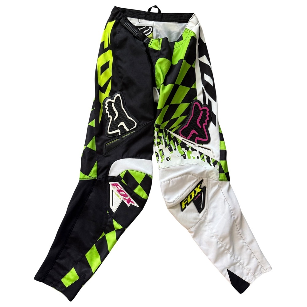 Fox Racing 180 Motocross Pants Neon Green Black White Checkered Mens 30